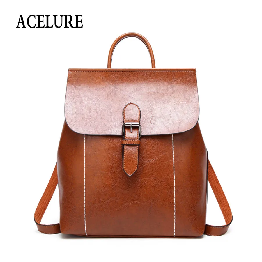 cheap ACELURE Fashion backpack women Simple Style PU Leather Backpacks For Teenage Girls School Bags Vintage Solid Black Shoulder Bag