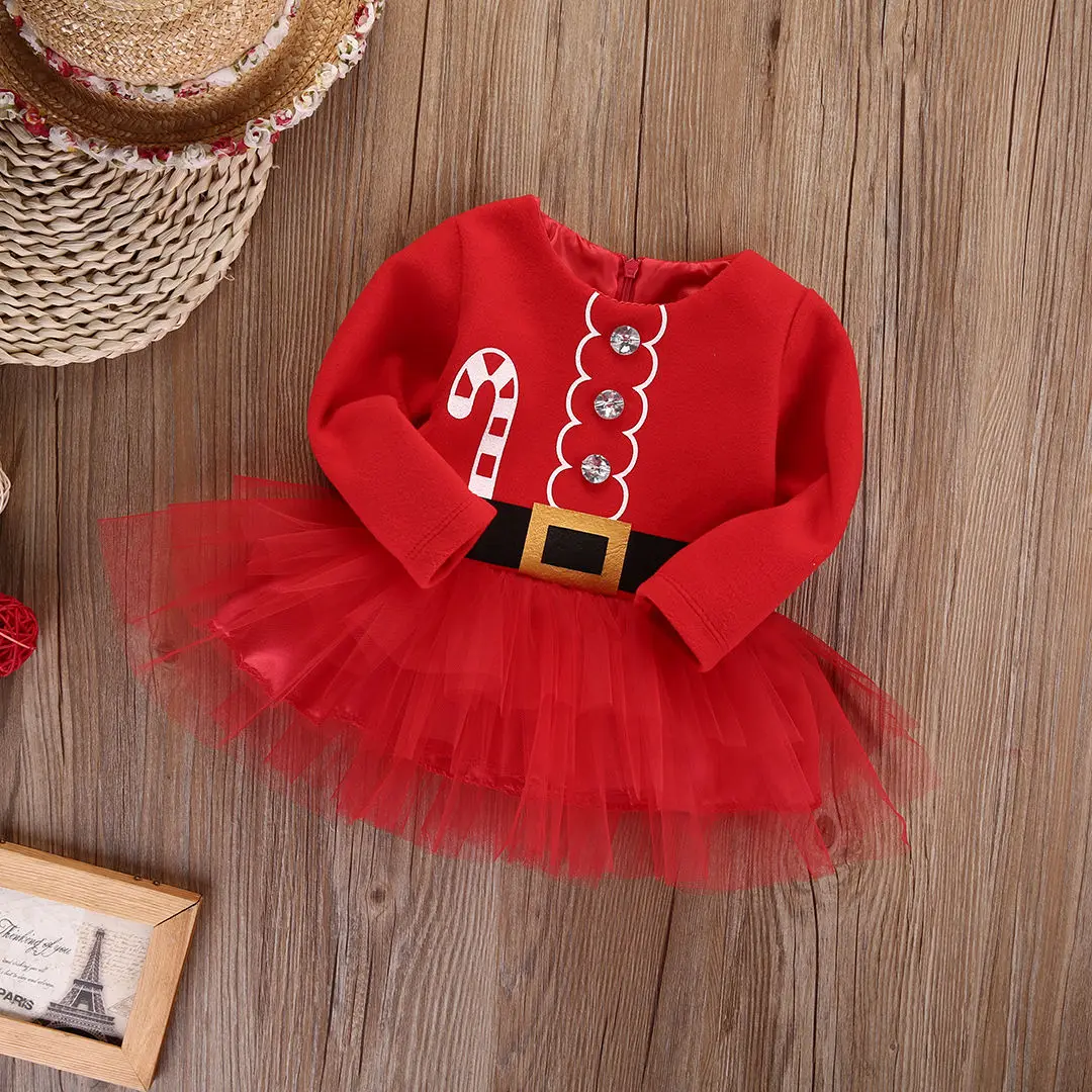 Милая Рождественская Одежда для новорожденных девочек, платье с фатиновой юбкой с длинными рукавами и Санта-Клаусом, костюм, платья-пачки