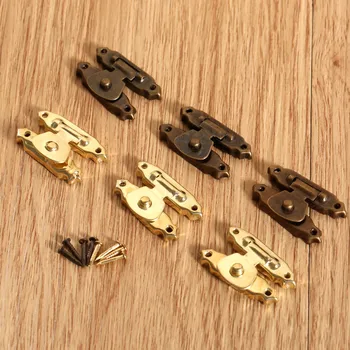 

5Pcs Antique Bronze Gold 26x15mm Box Hasps Drawer Latches Decorative Brass Suitcases Hasp Latch Hook w/Screws Furniture Hardware
