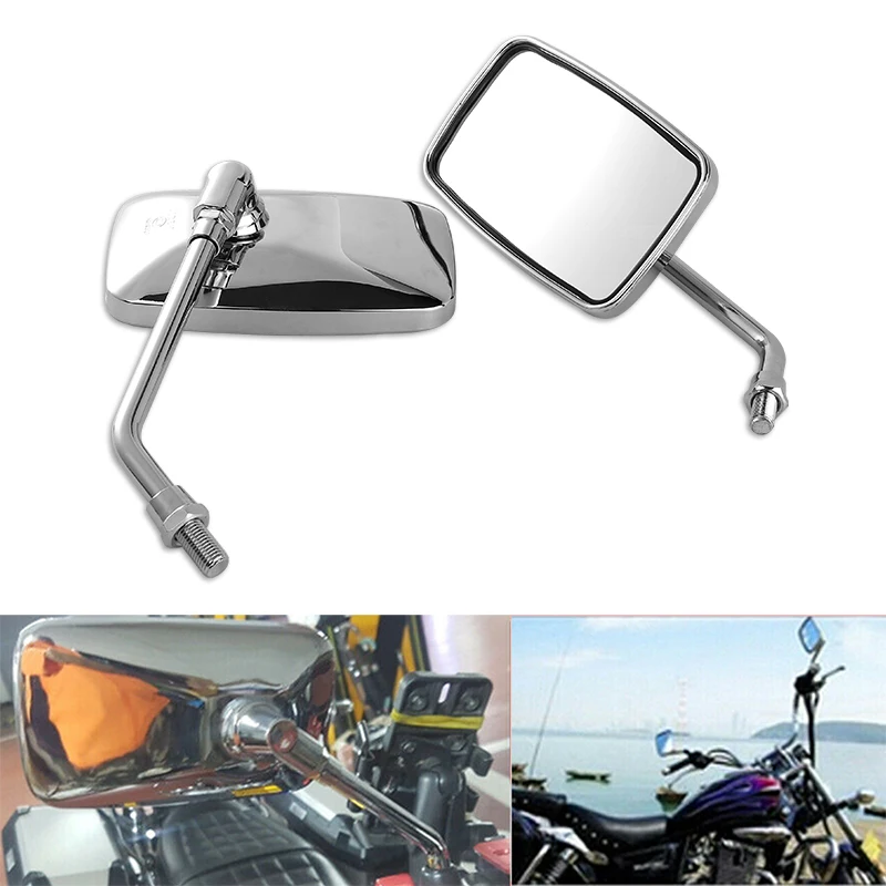 1Pair M10 Motorcycle Side Wide Screen Clear Glass Rear View Mirrors Adjustable