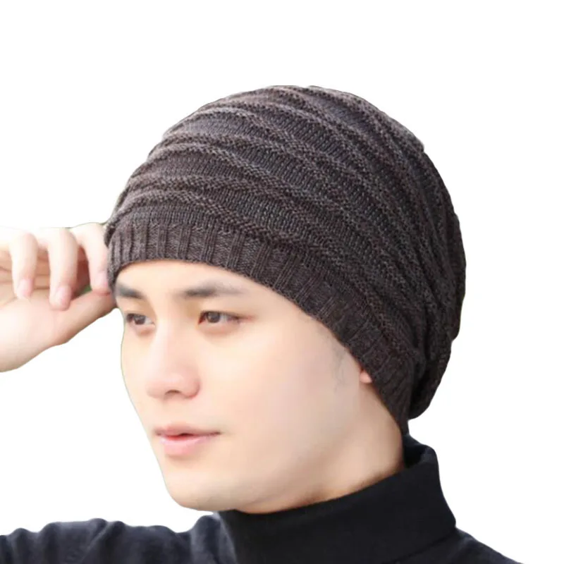 Шапка бини мужская зимняя водонепроницаемая рябь Beanie Мужская s трикотажный свитер шапки плюс бархатная утолщенная шапка бини мужские шапки