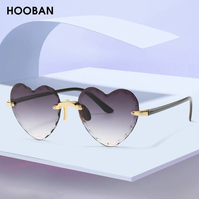 HOOBAN 2020 Fashion Heart Shape Women Sunglasses Brand Designer Lovely Rimless Sun Glasses For Female Vintage Pink Ladies Shades 2