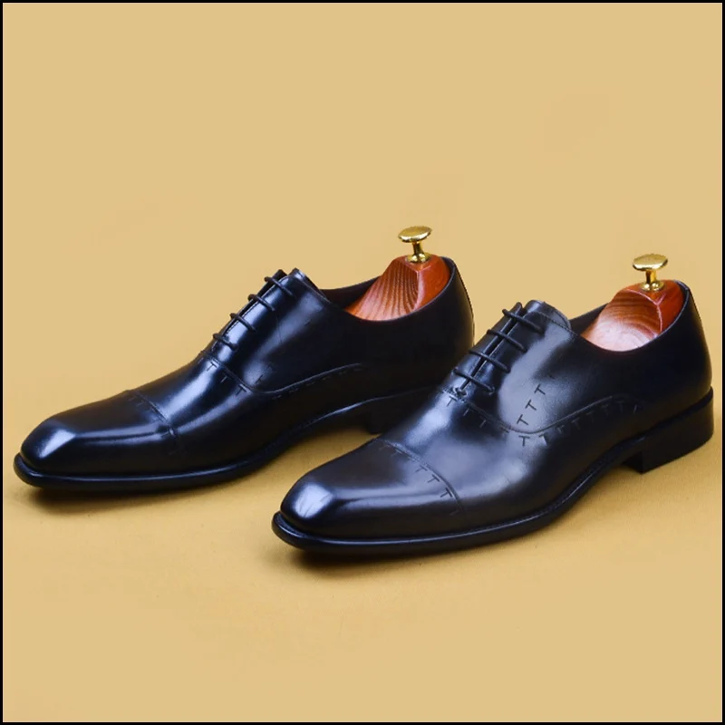 Классические мужские туфли Goodyear с квадратным носком; модельные туфли-оксфорды ручной работы из натуральной кожи; мужские туфли на плоской подошве для свадебной вечеринки; SS626