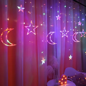 

Star Moon Led Curtain Lamp With Different Height Starry Light Led Star Star Led Christmas Stars New Year Decorations Curtain