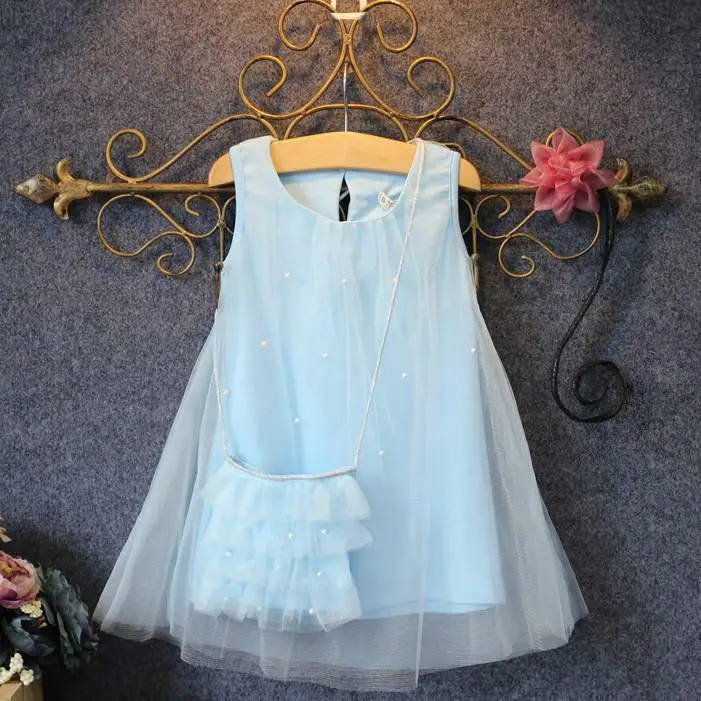 Dress Princess Tulle Anak Perempuan Tanpa Lengan Aksen Mutiara