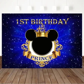 

1st Birthday Backdrop for Cartoon Mickey Mouse Customize Photography Background Blue Starry Sky Birthday Party Decoration Banner