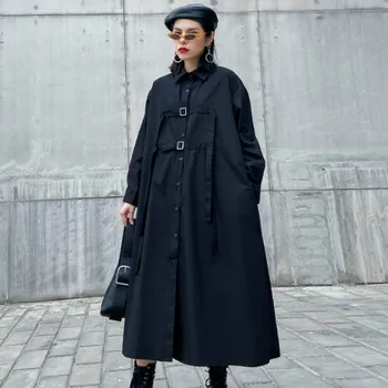 

Plus Size Shirt Dress Women Plus Size Long Sleeve Bandage Women Clothes 2020 Spring Straps Dresses Black Buckle Fashion SA199S30