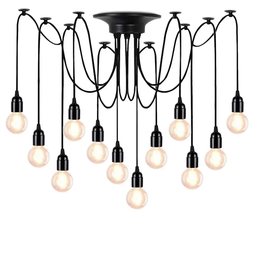 

Black Spider Chandelier Vintage Loft Decor Adjustable E27 Edison Bulb Light Spider Ceiling Lamp Fixture Light Dining Room Coffee