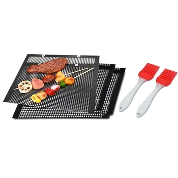 

BBQ Grill Mesh Bag with Silicone Brush,Non-Stick BBQ Baked Bag Grilling Baking Reusable and Easy to Clean Mesh Grilling