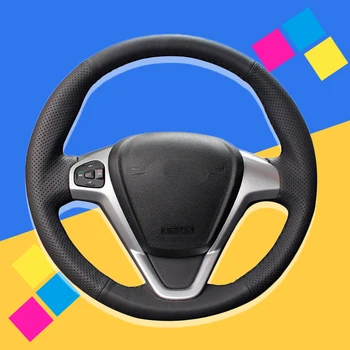 

Auto Braid On The Steering Wheel Cover for Ford Fiesta 2008-2017 EcoSport 2014-2017 Hand Stitched Car Braiding Cover Car-styling