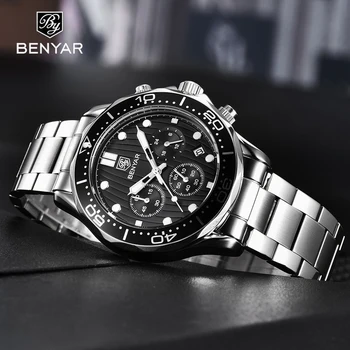 BENYAR najlepsze marki luksusowe zegarki mężczyźni zegarki sportowe dla mężczyzn kwarcowe zegarki męskie 2022 biznes chronograf wojskowy relogio masculino tanie i dobre opinie 24cm BIZNESOWY QUARTZ 3Bar Składane bezpieczne zapięcie CN (pochodzenie) STAINLESS STEEL 13mm Hardlex Papier 41mm BY-5164