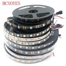 DC 5 в 1 м/5 м/рулон ws2812b ws2811ic встроенный 5050 smd rgb полоса индивидуально Адресуемая 30/60/144/м светодиодный пиксель черный/белый PCB