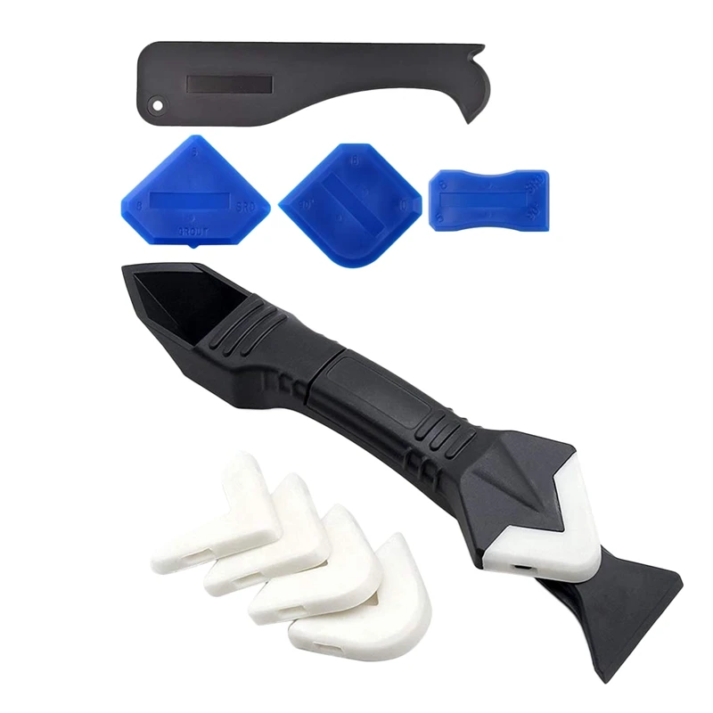 

10 Pcs Caulking Tool Kit,3 In 1 Caulking Tools Silicone Sealant Finishing Tool Grout Scraper,Reuse And Replace 5 Silicone Pads,G