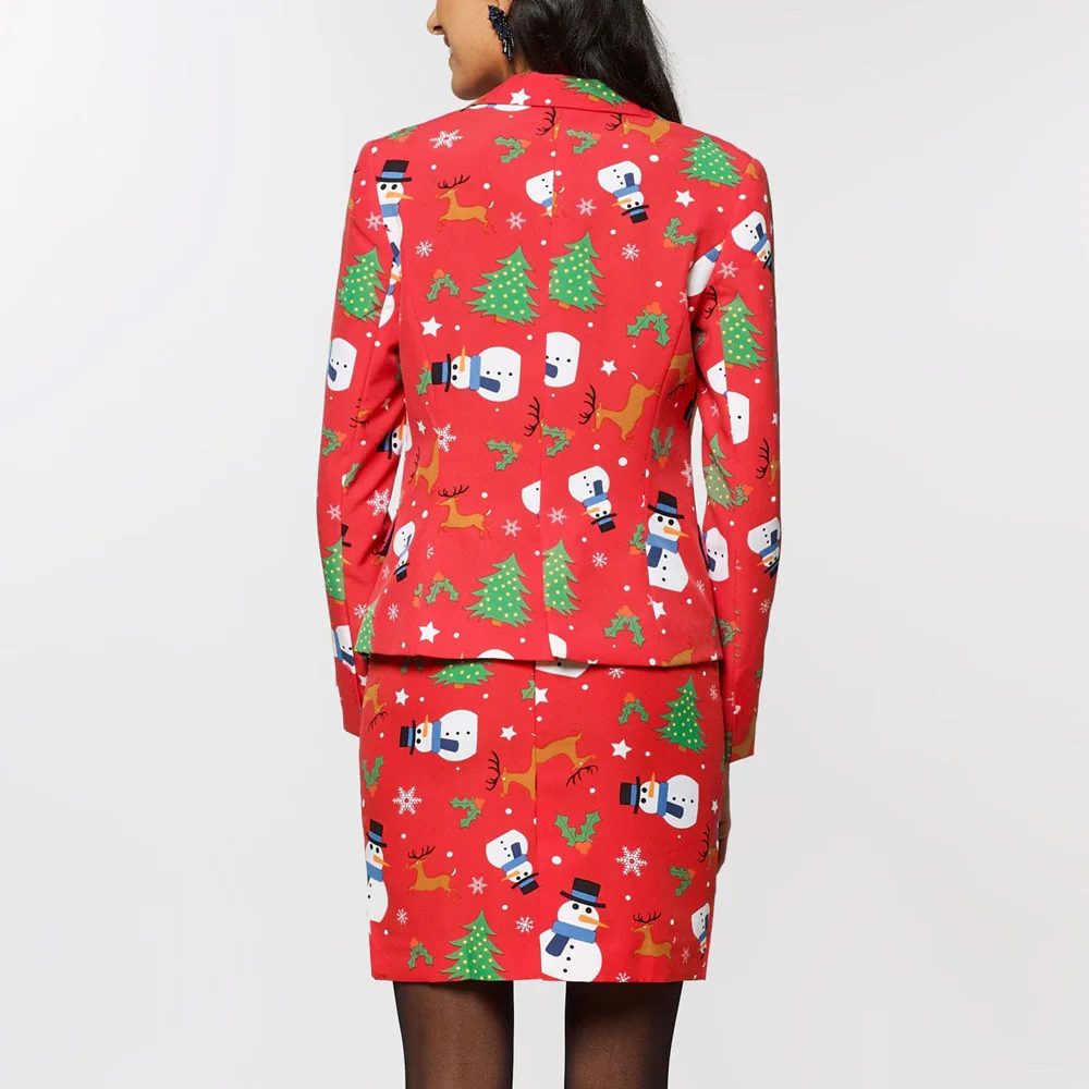 Повседневное рождественское Женское пальто, осенняя юбка и жакет, комплект из 2 предметов, костюмы с юбкой размера плюс, милая Рождественская модная офисная одежда для девушек