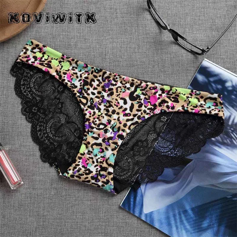 Leopard print Летнее Сексуальное цветочное бикини, кружевные стринги, черные трусы, с вырезами, нейлоновые женские трусики, модное нижнее белье с низкой посадкой, прозрачное, Трендовое, femme - Цвет: Leopard print