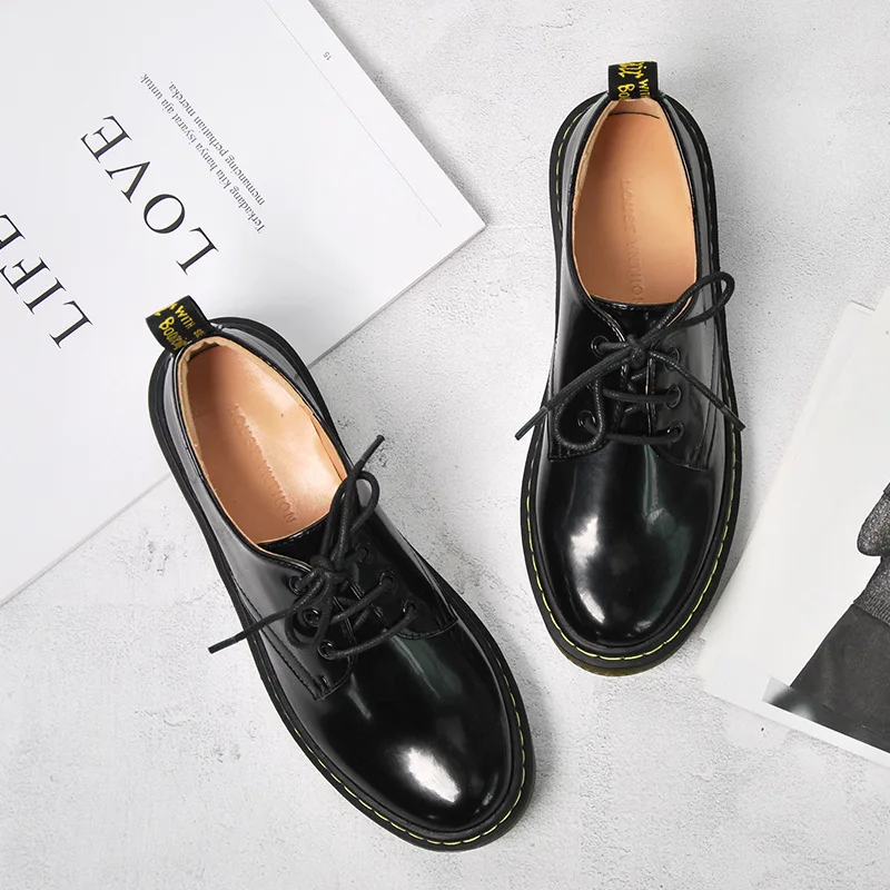 

Small Leather Shoes Women's British-Style College Black And White with Pattern 2019 Spring New Style Korean-style Versatile Flat