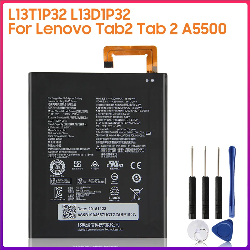Оригинальный аккумулятор L13D1P32 L13T1P32 для Lenovo Tab 2 A5500 S8-50F/L оригинальный 4290 мАч |