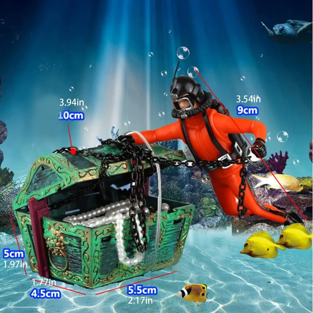 Diver Hunter Treasure Chest Underwater Landscape Ornament Cartoon Fish Tank Aquarium Landscaping Ornament Decoration