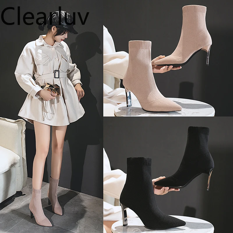 

Pointed Fashion Sexy Women Sock Boots for Knitting Elastic Boots High Heels for Women Fashion Shoes New Women Ankle Ankle Boots