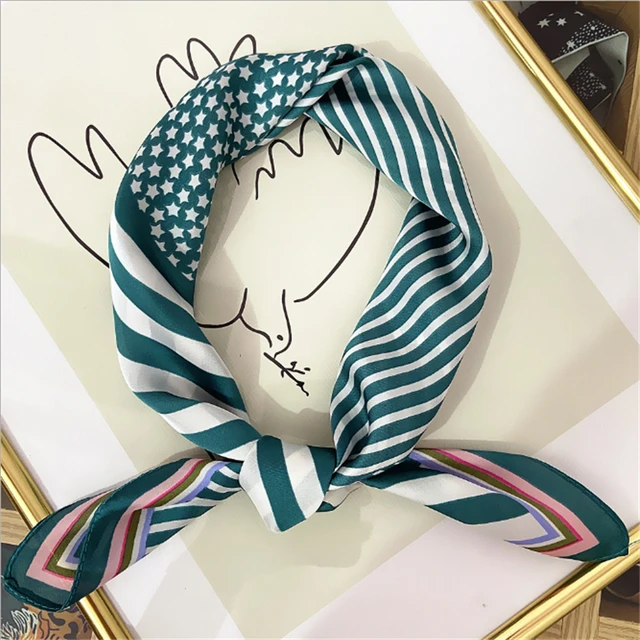 2021 summer square 33 color silk scarf fashion print ladies luxury hair band turban handkerchief head female beach shawl ML15 3