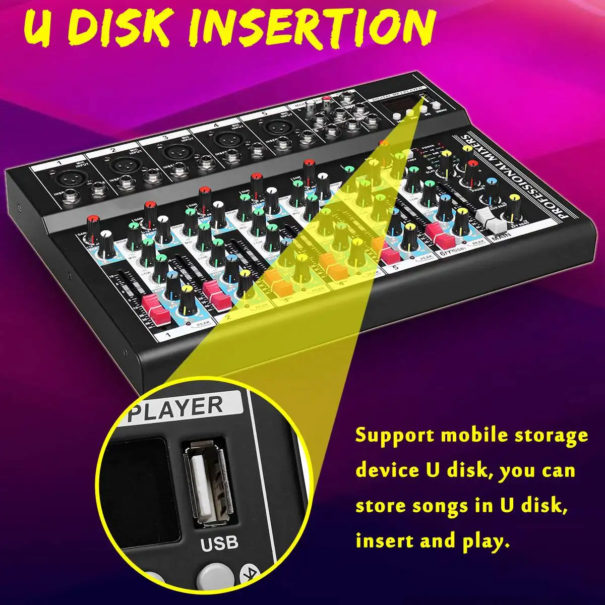 LEORY 7 канал Караоке-плееры USB цифровой Bluetooth Live Studio аудио микшерный пульт микрофон Звуковая карта для DJ вечерние KTV