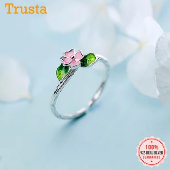 

Trustdavis New Arrival Flower Green Leaf Branch Ring Adjustable Finger Ring 925 Sterling Silver Women Wedding Jewelry Gift DS580