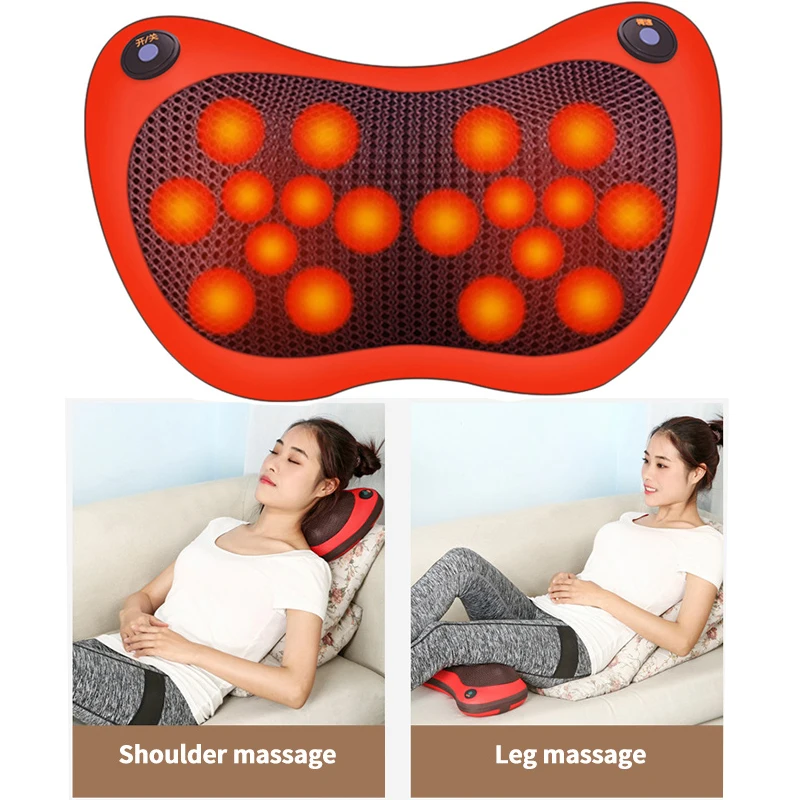 18 Heads Electric Massage Pillow Head Neck Massager Car Home Cervical Massage Neck Back Waist Body Heating Kneading Massage Tool