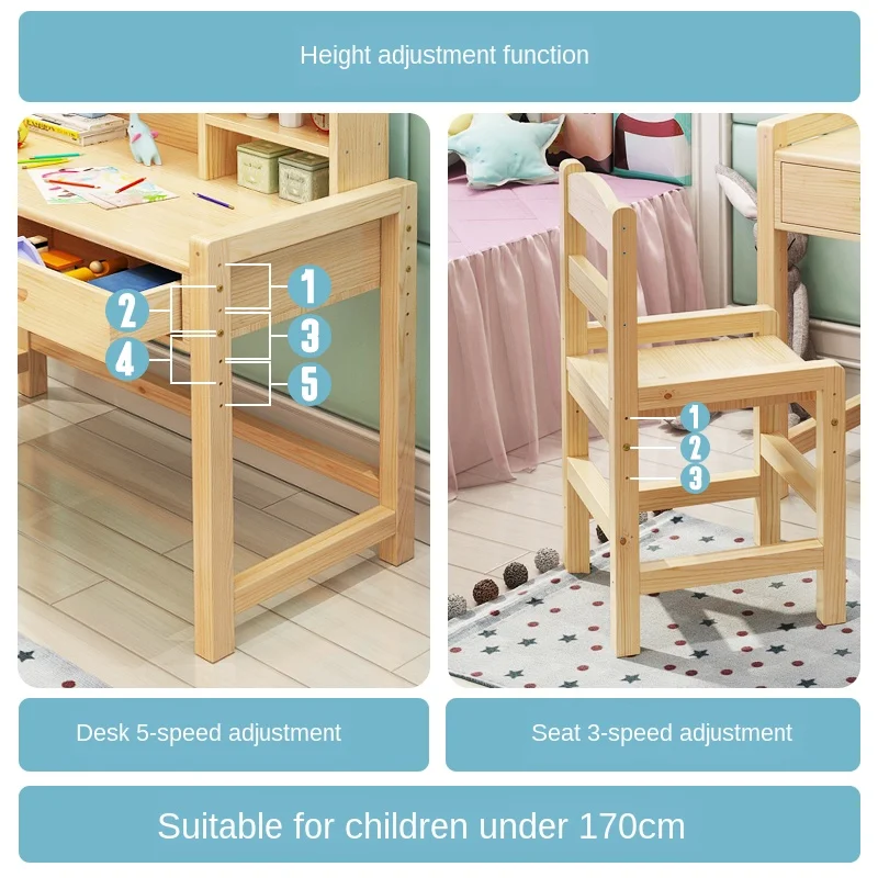 Детский простой обучающий стол с защитой позвоночника из цельного дерева