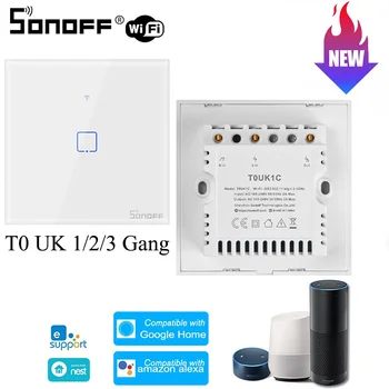 

Sonoff T0 1/2/3 Gang WiFi Switch UK AC100-240V Light Switch Smart Home Automation eWelink App Remote Also Alexa Google Home