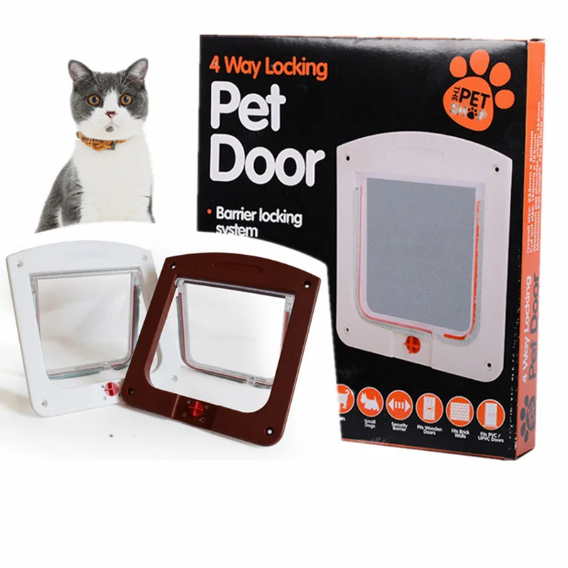 ttnight Freedom Pet Door with Flap 4 Way Lockable Dog Cat Security Flap Door Kitten Puppy Pets Plastic Gate