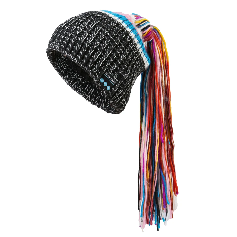 Black Зимняя USB перезаряжаемая шапка, Bluetooth шапка, беспроводной микрофон, вязаные теплые шапки, универсальные умные музыкальные шляпы - Color: Black