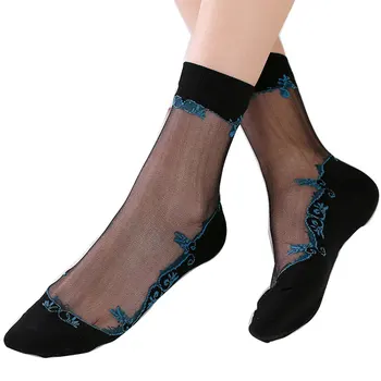 

1 Pair New Women Lace Socks Summer Fashion Silk Thin Ankles Short Sock Transparent Glitter Elastic Sox Meias Mesh Hosiery