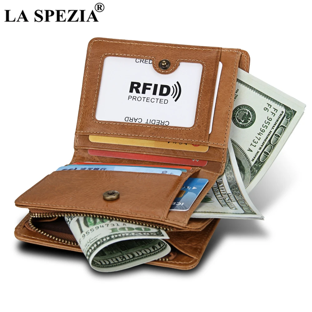 

LA SPEZIA Real Cowhide Leather Men's Short Wallets Bifold Business RFID Genuine Leather Coin Purses Male ID Credit Cards Holder