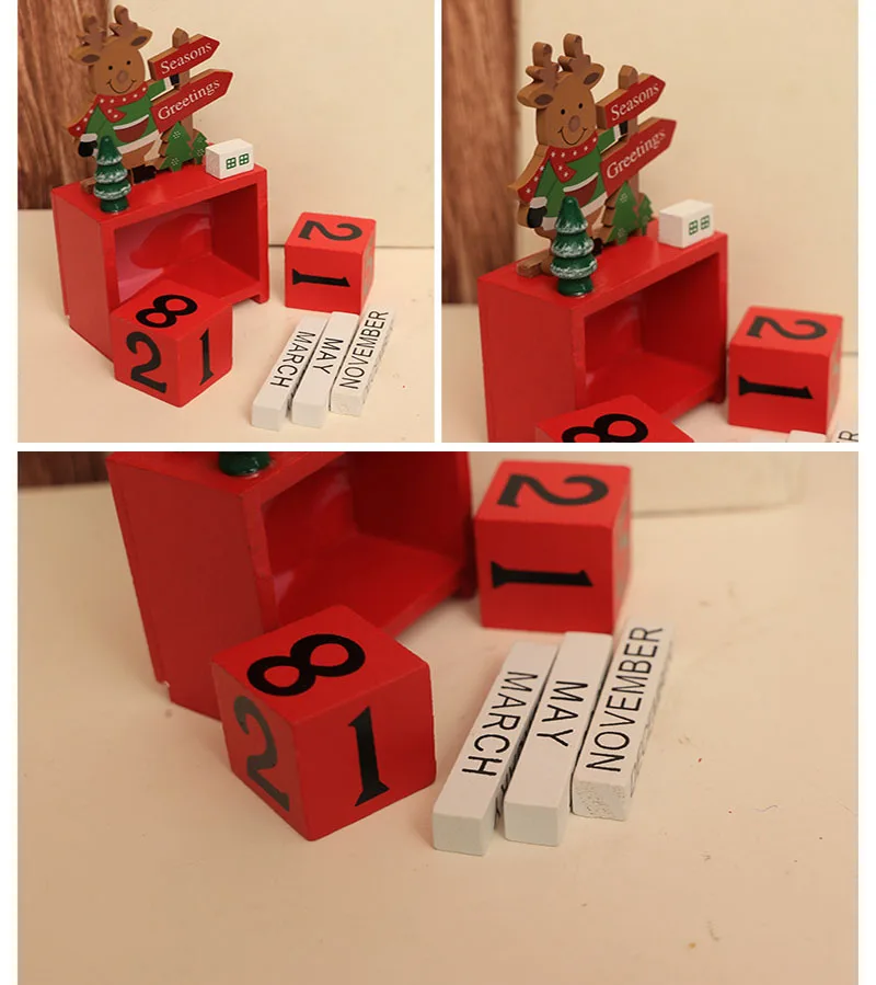 Creative Christmas Calendar Cute Wooden Calendar Craft Christmas Gift Tabletop Decor Props Home Christmas Decorations