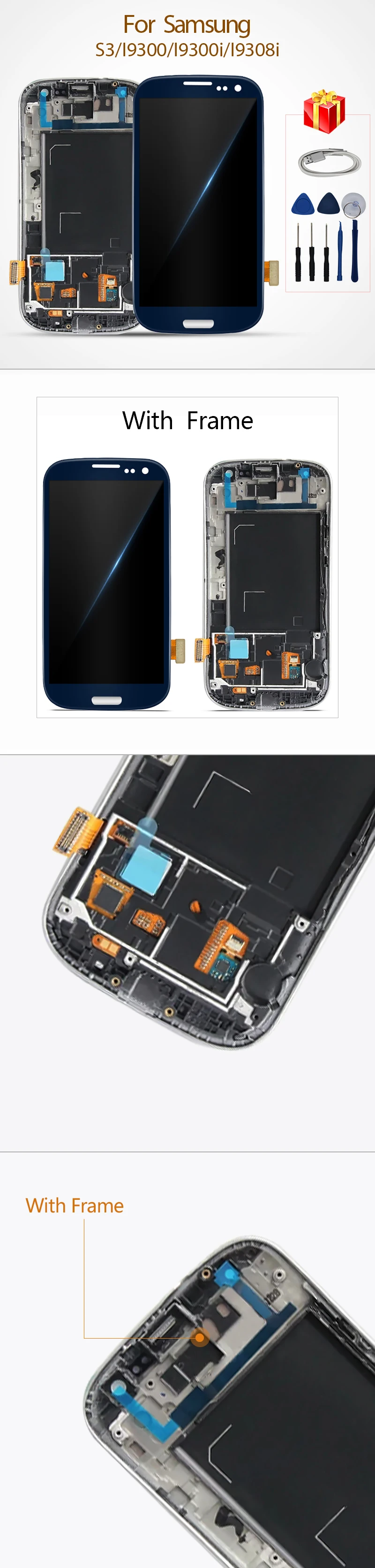 ЖК-дисплей для samsung Galaxy S3 I900 I900i I9300 I9301 I9305 I747 I553 ЖК-дисплей Дисплей кодирующий преобразователь сенсорного экрана в сборе Запчасти