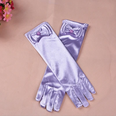 Вечерние перчатки для девочек, длинные перчатки принцессы для костюмированной вечеринки, вечерние платья на свадьбу, перчатки с бантом, аксессуары для костюма - Цвет: Фиолетовый