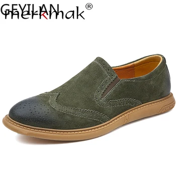 

Genuine Leather Men Shoes Slip On British Style Casual Leather Shoes Autumn Wear-resistant Flats Men's Walking Footwear