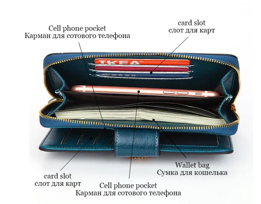 Высококачественный кожаный кошелек женский длинный Модный женский бумажник с застежкой молнией кожаный женский кошелек портмоне для карт женский клатч