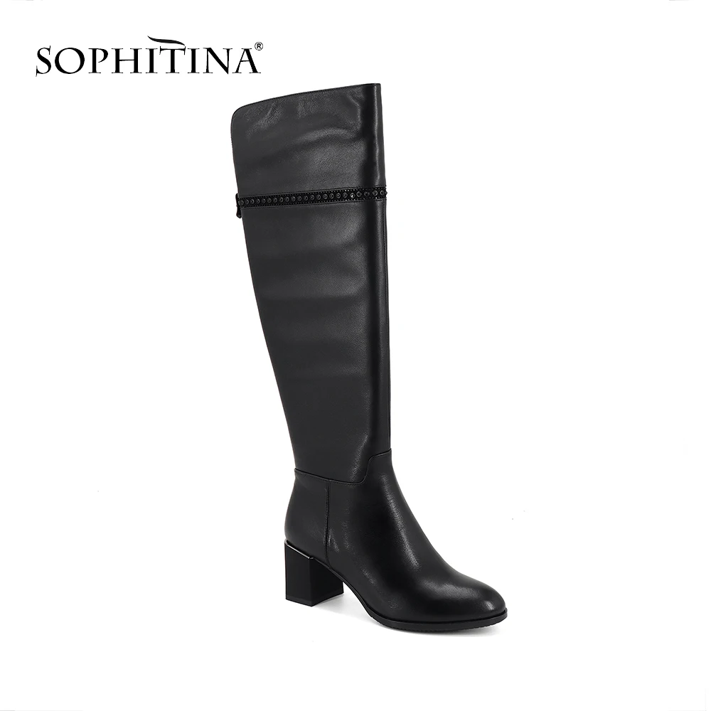 SOPHITINA/модные ботинки с металлическим украшением; элегантная Высококачественная женская обувь из натуральной кожи; Лидер продаж; новые ботинки с круглым носком; SC376
