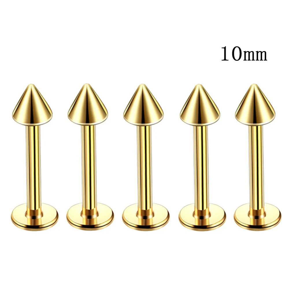Gold Cone 10mm 1pc Пирсинг для губ Larbet стержни 14 шт./лот из нержавеющей стали Лабрет для губ кольца для губ ювелирные изделия для тела сексуальные женские аксессуары - Окраска металла: Gold Cone 10mm 1pc