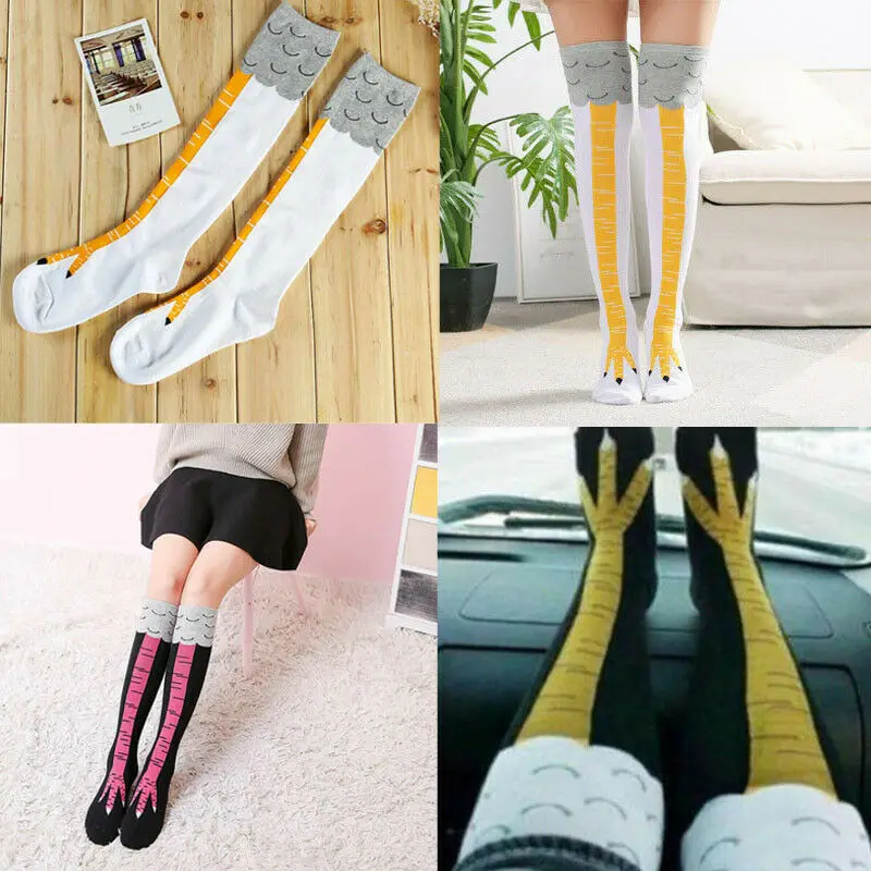 Frauen-mächen-lustige hulerbein-Glucken-Neuheits-Knie-Schenkel-hohe Socke 3D