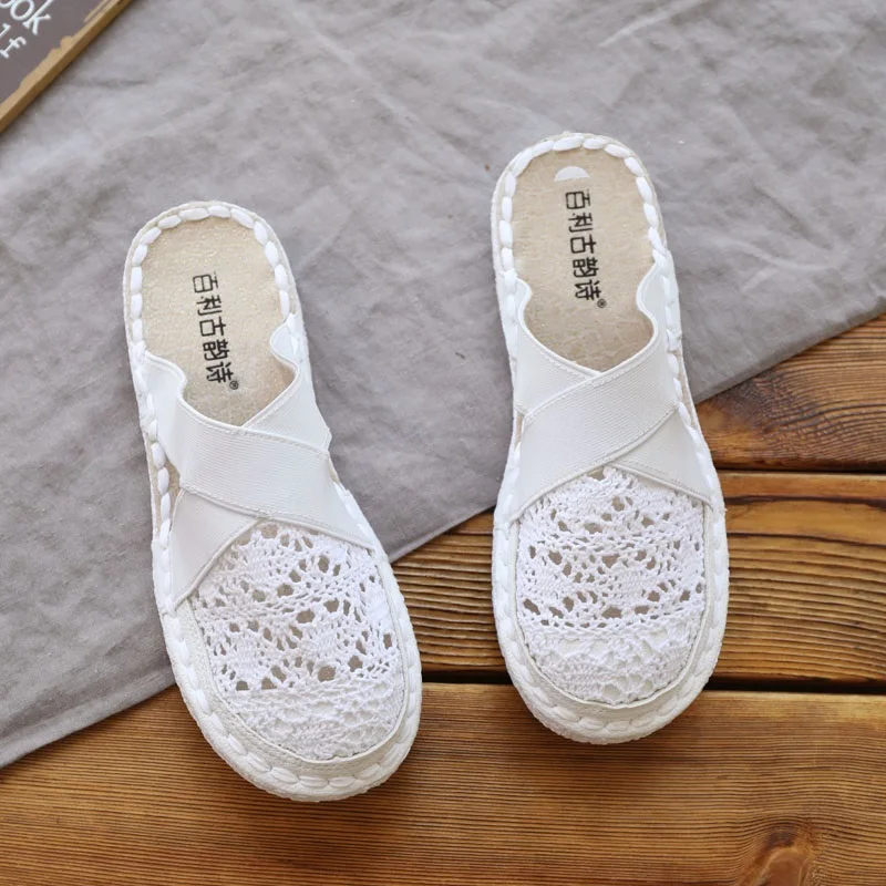 Flat summer women's shoes 2020 new low-heeled mesh toe cap to wear slippers women