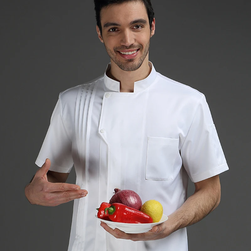 VIAOLI Summer Chef Short Sleeve Men and Women Hotel Kitchen Clothes Cotton Chef Workwear Large Size S-5XL