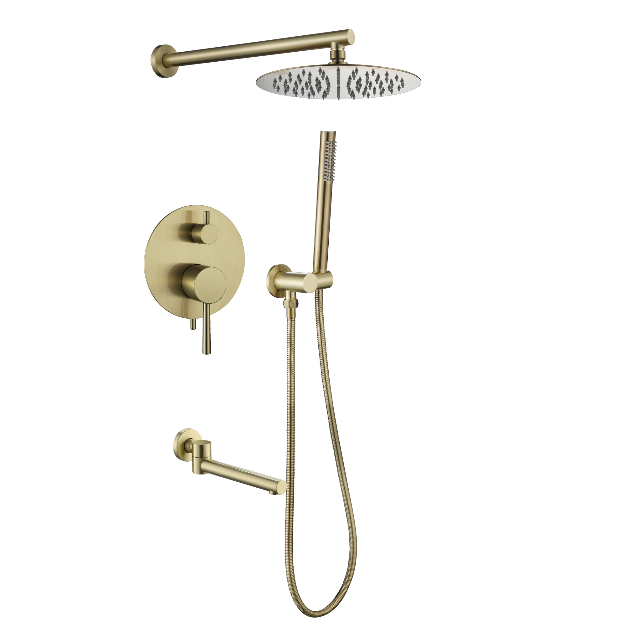 Wall Mount Brushed Gold Shower Set 10" Or 12 Inch Sus 304 Stainless