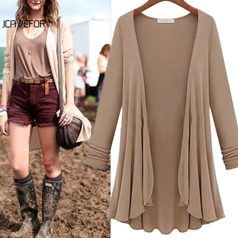 Top de algodón con volantes para mujer, blusa fina de manga larga, cárdigan, suéter, abrigo de talla grande, primavera y verano