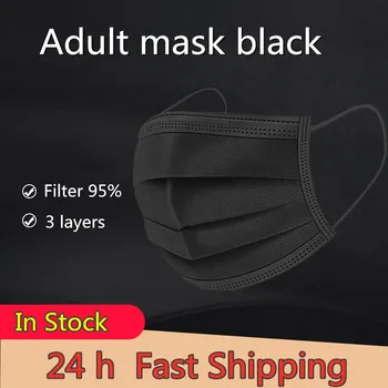 

Face Mask Black Disposable 10/50/100/500Pcs Nonwoven 3 Layers Dust Smog Breathable Mask Filter Adult Mouth Mask
