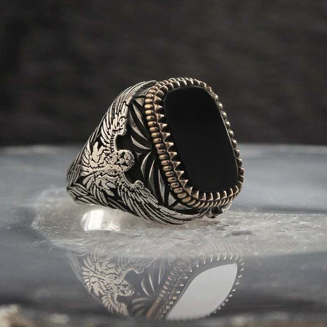30 Styles Vintage Handmade Turkish Signet Ring For Men Women Ancient Silver Color Black Onyx Stone Punk Rings Religious Jewelry Style12