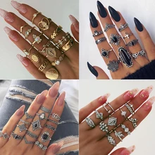 9 עיצוב Boho בציר זהב כוכב Midi ירח טבעות סט לנשים אופל קריסטל Midi אצבע טבעת 2019 נשי בוהמי תכשיטי מתנות(China)