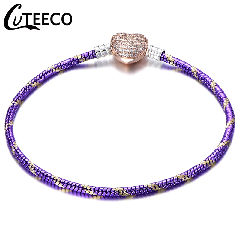 CUTEECO новые серебряные браслеты в форме сердца для женщин 17 см-21 см брендовый браслет ювелирных изделий