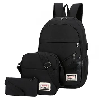 

USB Men Waterproof Backpack 3Pcs High School Nylon Competer Bags Women Travel Schoolbags Large Rucksacks Shoulder Bags Satchel